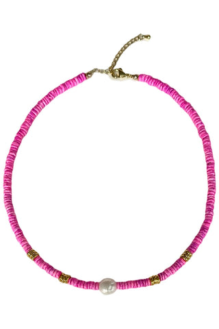 Fuchsia Pink Shell Beaded Choker Necklace