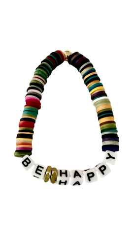 BE HAPPY Multicolor Heishi Clay Beaded Bracelet