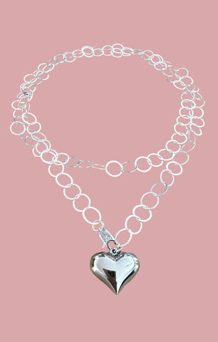 Sterling Silver Puffy Heart Necklace