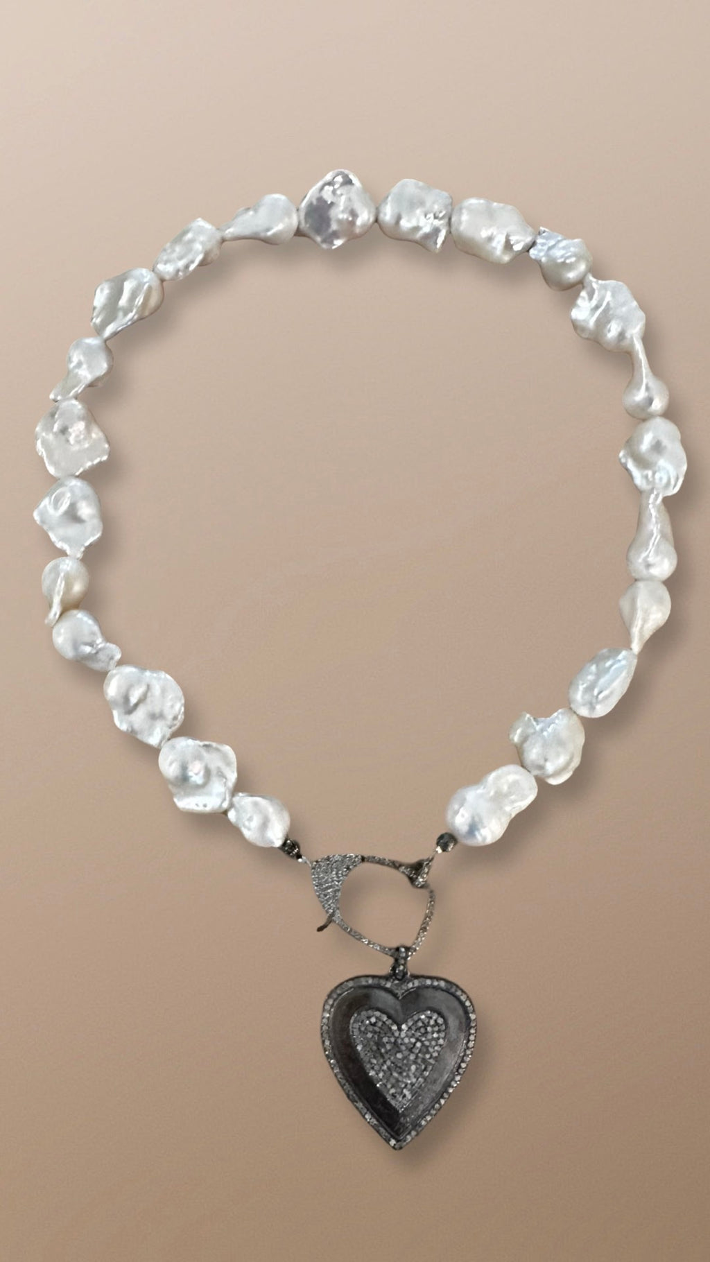 Pavé Diamond Heart & Baroque Pearl Necklace