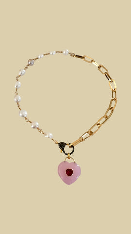 Rose Quartz & Pearl Heart Necklace