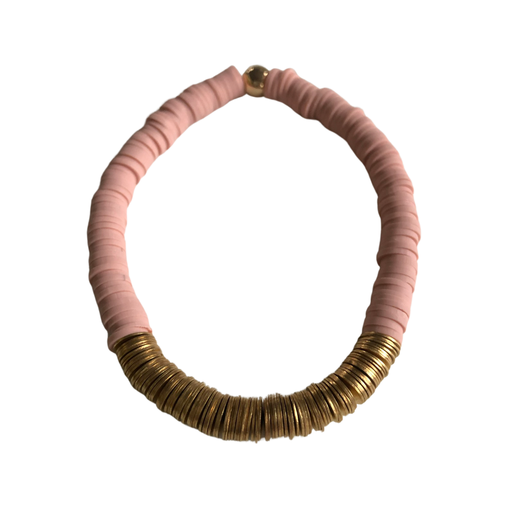 Gold Disc Beads  Dusty Pink Clay Beaded Bracelet  Queenbitter